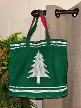 Punctuate Holiday Christmas Tree Green and Red Tote Bag Inside pocket
